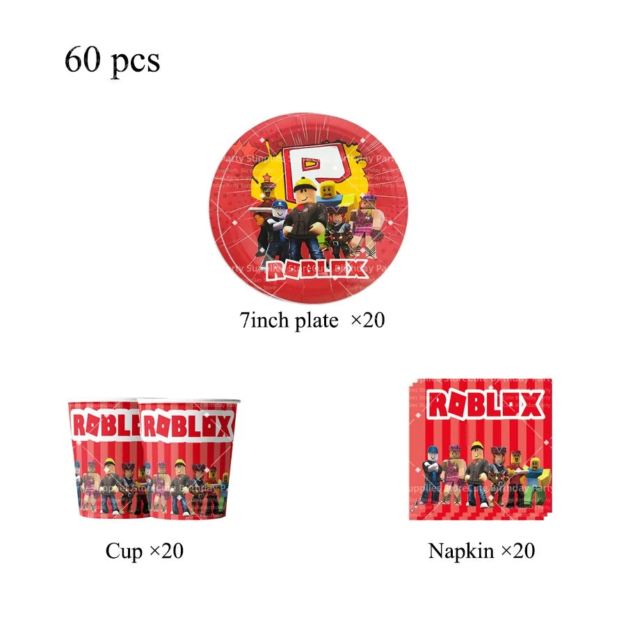 Roblox Game Birthday Party Decoration Tableware Cups Plates Napkins Tablecloth Bracelets Party Favor Souvenir Party Supplies