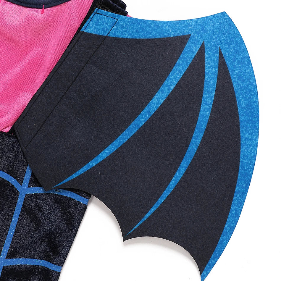 Girls Junior Vampirina TV Series Inspired Dress with Wings Little Vampire Kids Cosplay Costume Play Bat Design Halloween Apparel