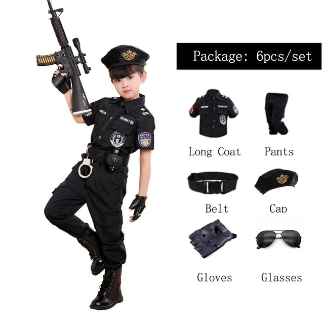 2023 New Children Boys Girls Funny Policeman Costumes Kids Police Uniform Cosplay Clothing Suit Halloween Party Carnival Gift