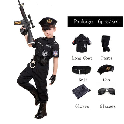2023 New Children Boys Girls Funny Policeman Costumes Kids Police Uniform Cosplay Clothing Suit Halloween Party Carnival Gift