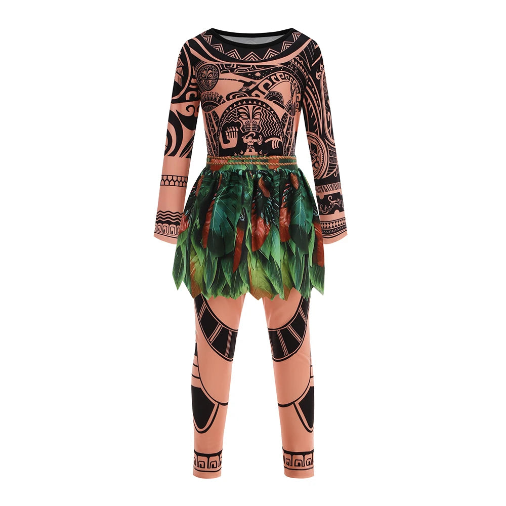 Disney New Movie Moana Ocean Adventure Dress Halloween Cosplay Girls Dress Costume Dress Up Vaiana Princess Clothes