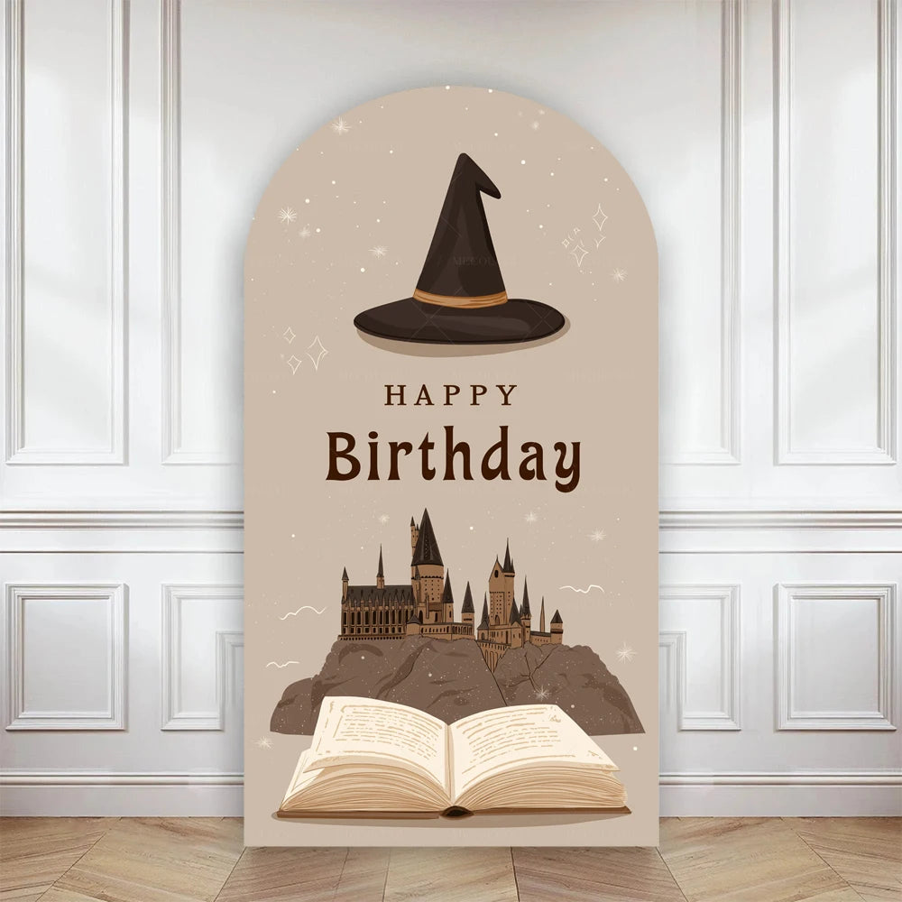 Happy Birthday Party Arch Backdrop Cover Wizard Castle Magic Academy 9 3/4 Platform Children Boys Baby Decor Custom Background