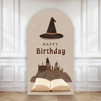 Happy Birthday Party Arch Backdrop Cover Wizard Castle Magic Academy 9 3/4 Platform Children Boys Baby Decor Custom Background