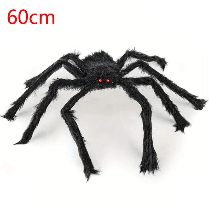 120cm Large Fake Black Spider Realistic Plush Spider with Bendable Legs for Halloween Party Haunted House Spooky Yard Decor