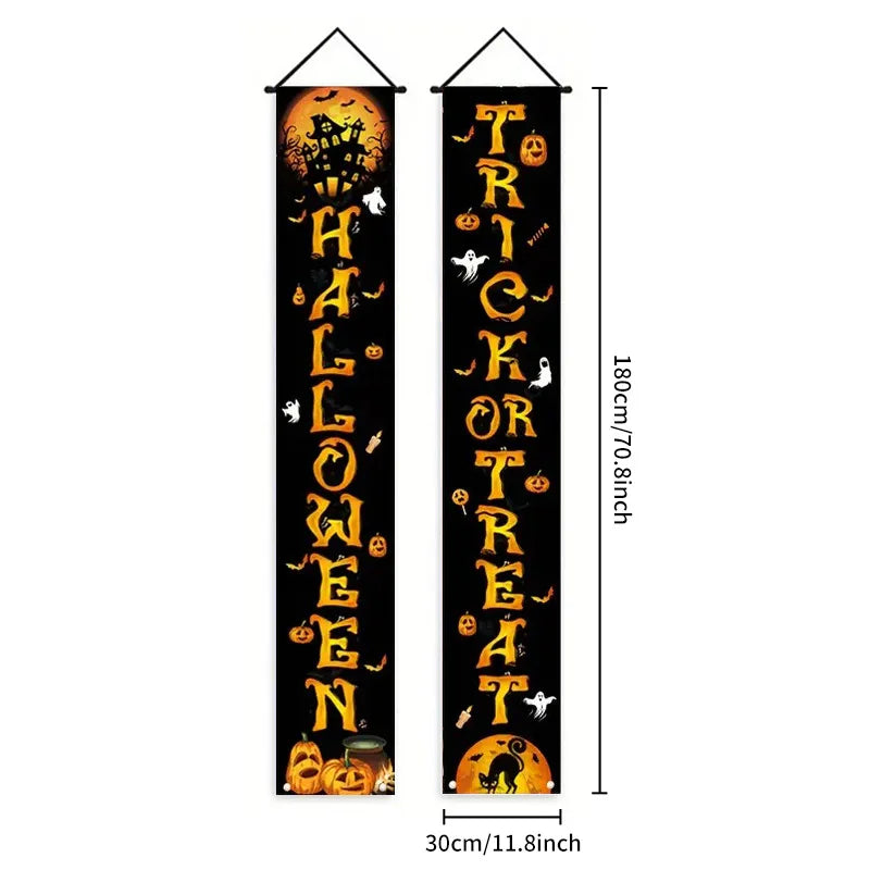 Halloween Scary Ghost Banners Welcome Porch Sign Halloween Skull Hanging Banner Decorations for Indoor Outdoor Party Supplies
