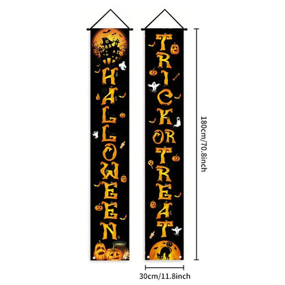Halloween Scary Ghost Banners Welcome Porch Sign Halloween Skull Hanging Banner Decorations for Indoor Outdoor Party Supplies