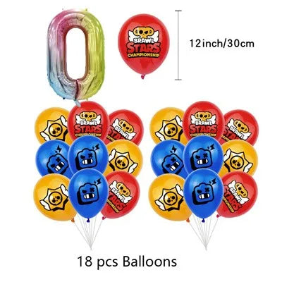 Brawl Stars Balloons Happy Birthday Banner Game Party Decoration Background Cake Topper Stickers Disposable Tableware Keychain