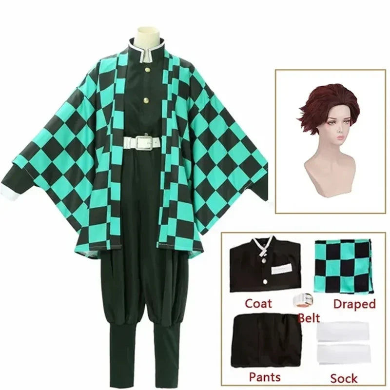 Anime Kamado Cosplay Cosplay Costume Wig Mask Kimono Coat Halloween Uniform Adult Children