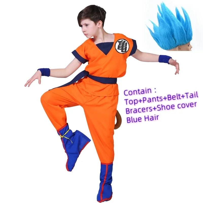 Halloween Adult Kids Son Goku Cosplay Costumes Suits Krillin Outfits Anime Party Child Costumes Tail Wrister Super Saiyan Wig