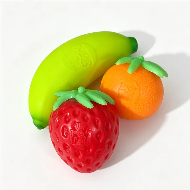 Groovy Fruit Needoh Squishy Toy Simulated Strawberry Banana Orange 3 Pack Fidget Sensory Toy Stress Relief Anti-Anxiety TPR Toy