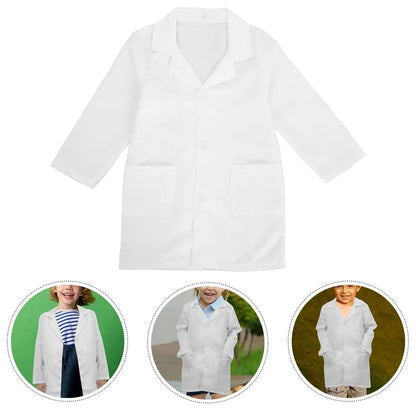 Children Unisex Long Sleeve White Lab Coat Nurse Doctor Cosplay Uniform Work Wear For Science Experiments Costume