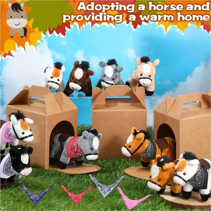 6-24Set Adopt a Horse Party Favors 4inch Horse Stuffed Farm Animal Toys Horse Plush for Adopt a Pony Party Birthday Decoration