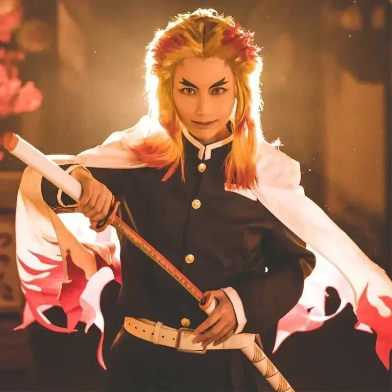 Anime Rengoku Kyojuro Cosplay Costumes Train Mugen No Yaiba Robe Suits For Adult Kids Wigs Cos Outfit Party