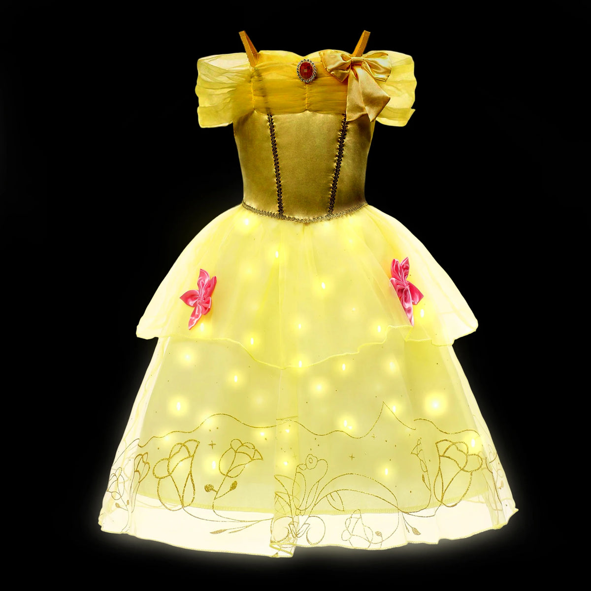 Girl Princess Dress with LED Light Up Costume for Children Cosplay Party Clothes Blue Pink Outfit Carnival Christmas Prom Gown