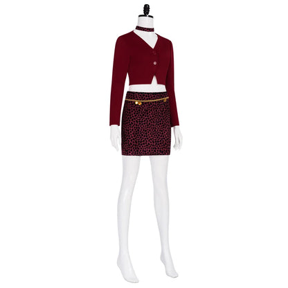 Horror Movie Nurse Mary Cosplay Costume Red Coat Sexy Leopard Skirt Suits for Women Halloween Carnival Party Maria Costumes