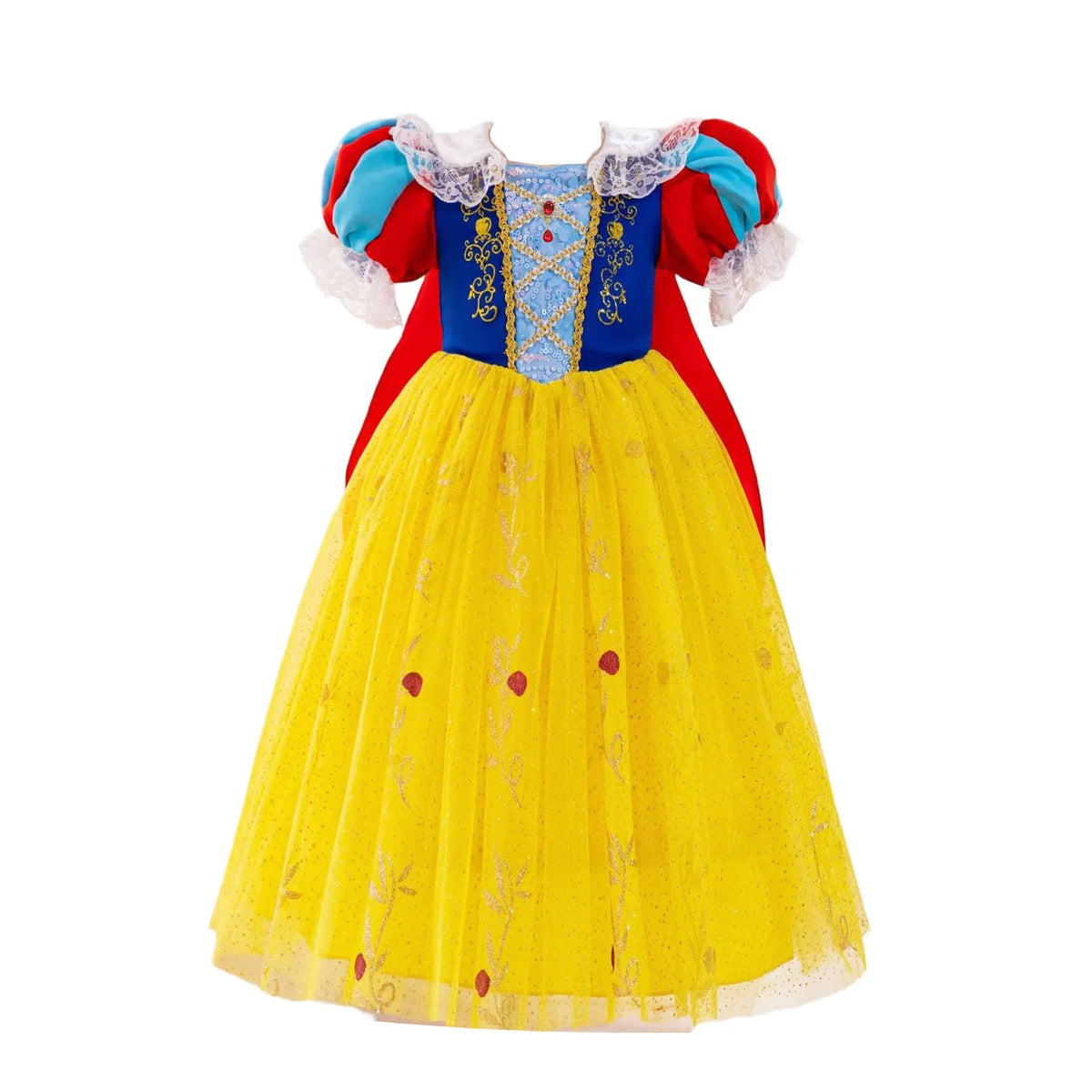 Girls Short Sleeve Fairy Tale Tulle Princess Dress With Printed Pattern Kids Birthday Party Belle Aurora Cosplay Costume 3-10Yrs