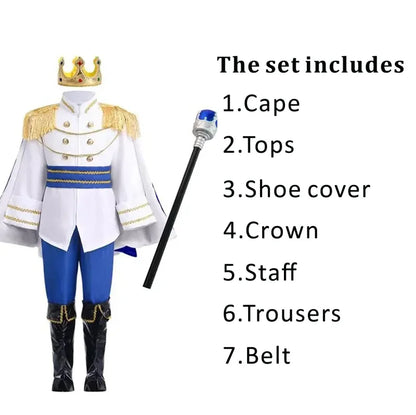 Children's Role Playing King Prince Cospaly Costume Kid Crown Cane Party Halloween Fantasy European Royal Costume Christmas Gift