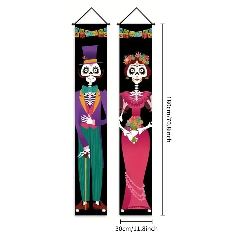 Halloween Scary Ghost Banners Welcome Porch Sign Halloween Skull Hanging Banner Decorations for Indoor Outdoor Party Supplies