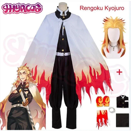 Anime Rengoku Kyojuro Cosplay Costumes Train Mugen No Yaiba Robe Suits For Adult Kids Wigs Cos Outfit Party