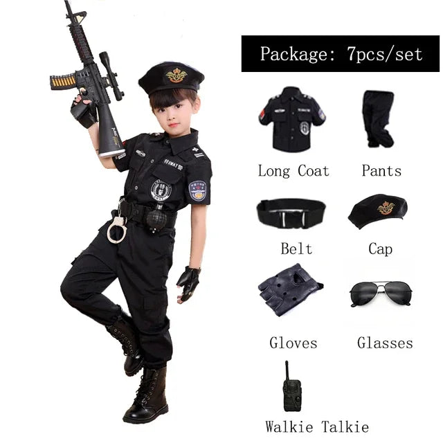 2023 New Children Boys Girls Funny Policeman Costumes Kids Police Uniform Cosplay Clothing Suit Halloween Party Carnival Gift