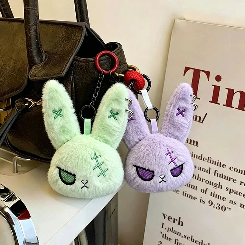 2/3/6/9Pcs Halloween Rabbit Plush Keychain Gothic Bunny Trinket Key Chain Backpack Pendant Car Key Ring Bag Charms Holiday Gift