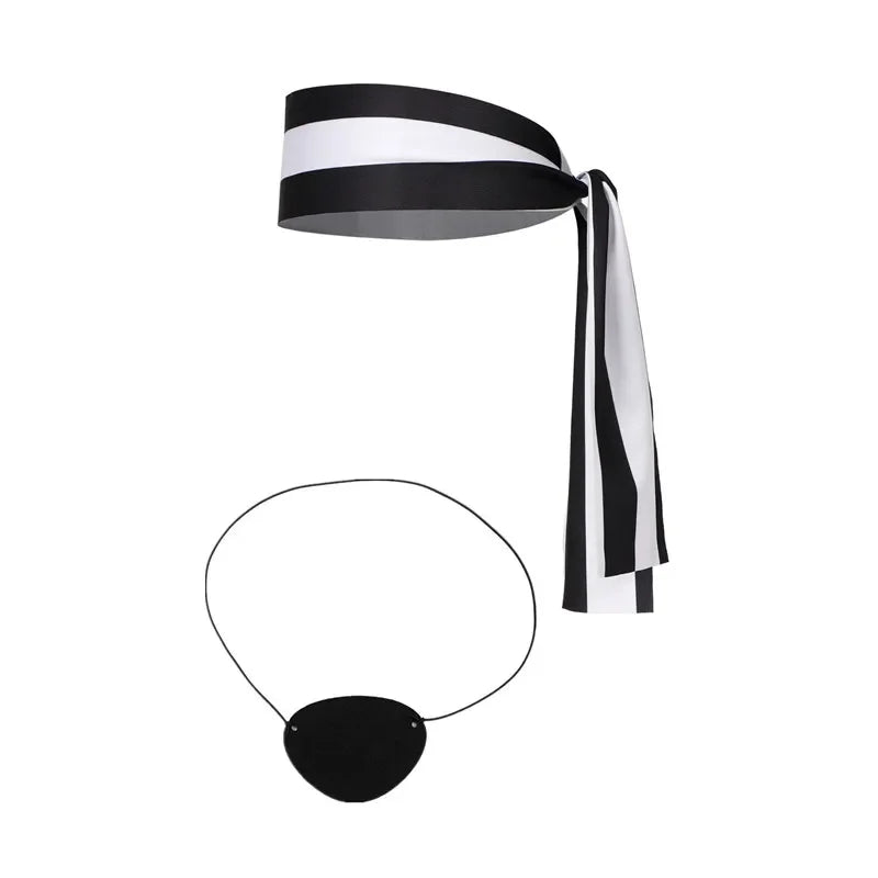 3-12Y Kids Pirate Skeleton Costume Set with Eye Patch Bandana Striped Pants for Halloween Cosplay Role Play Party Toy Dress Up