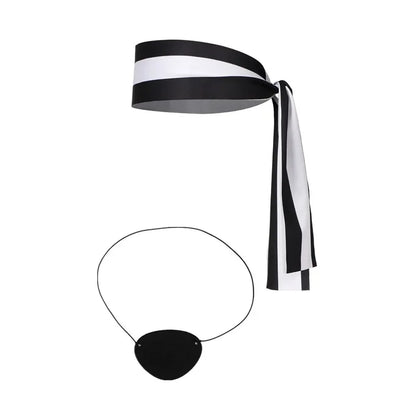 3-12Y Kids Pirate Skeleton Costume Set with Eye Patch Bandana Striped Pants for Halloween Cosplay Role Play Party Toy Dress Up