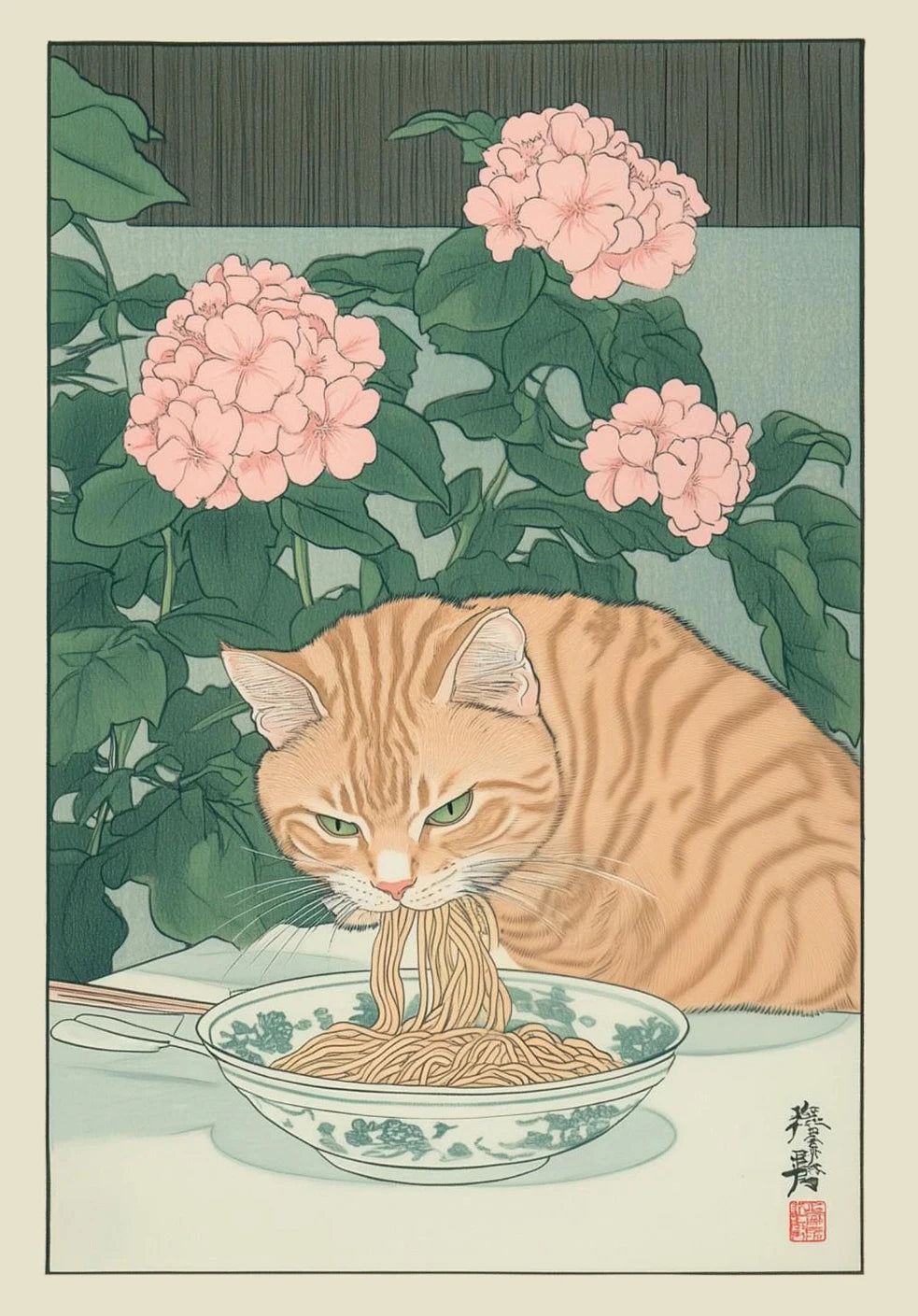 Japanese Tabby Cat in Bathtub Poster Prints Canvas Painting Retro Aesthetic Wall Art Picture Japandi Bathroom Toilet Home Decor