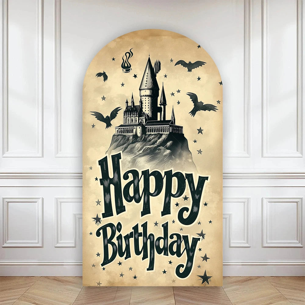 Happy Birthday Party Arch Backdrop Cover Wizard Castle Magic Academy 9 3/4 Platform Children Boys Baby Decor Custom Background