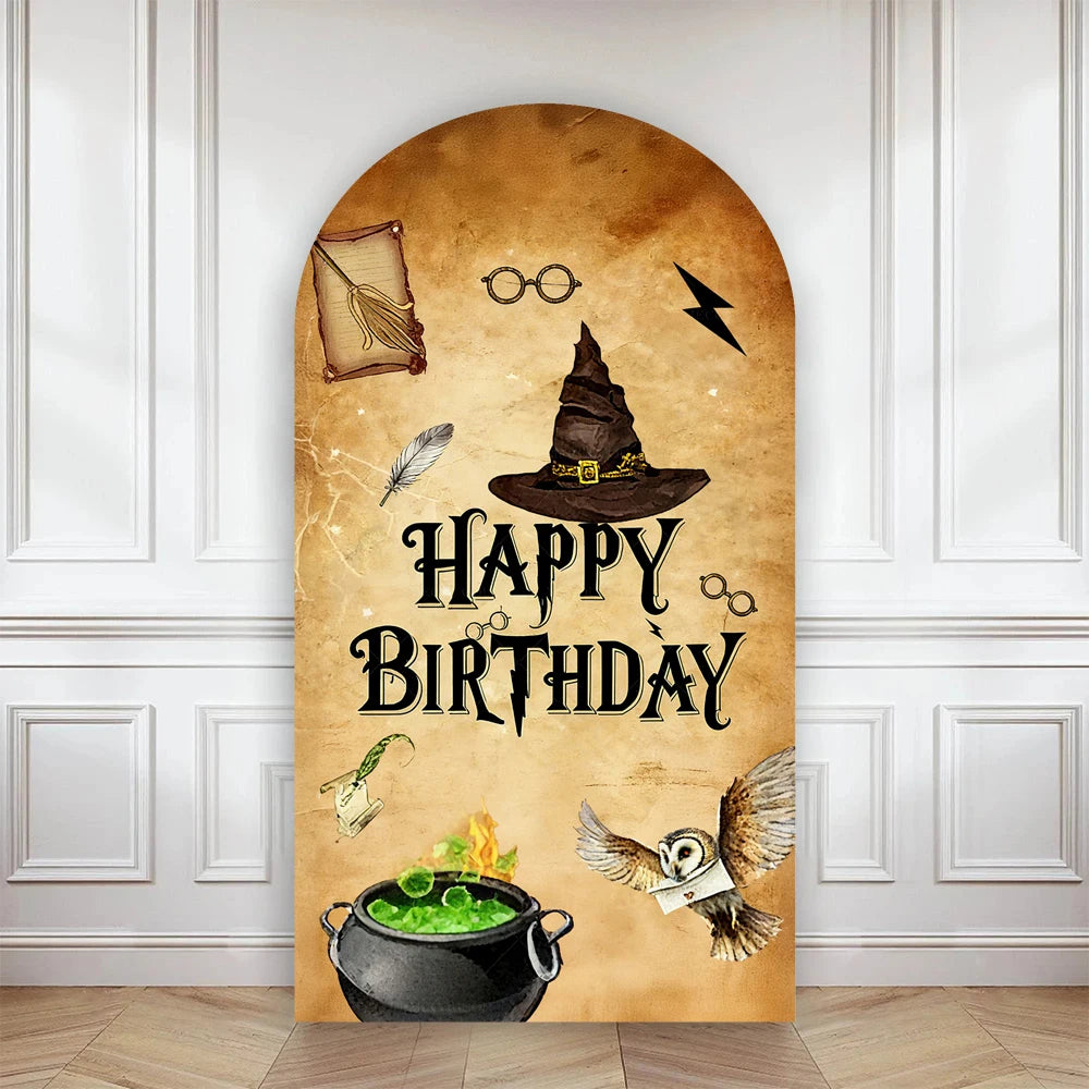 Happy Birthday Party Arch Backdrop Cover Wizard Castle Magic Academy 9 3/4 Platform Children Boys Baby Decor Custom Background