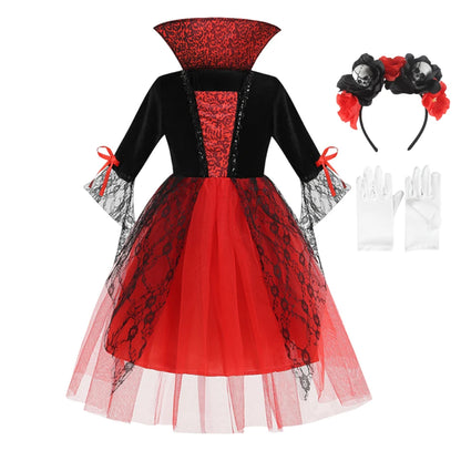 2026 Girl Ghost Bride Gothic Halloween Cosplay Dress Up Kid Costume Kids Carnival Party Clothes Party Gifts