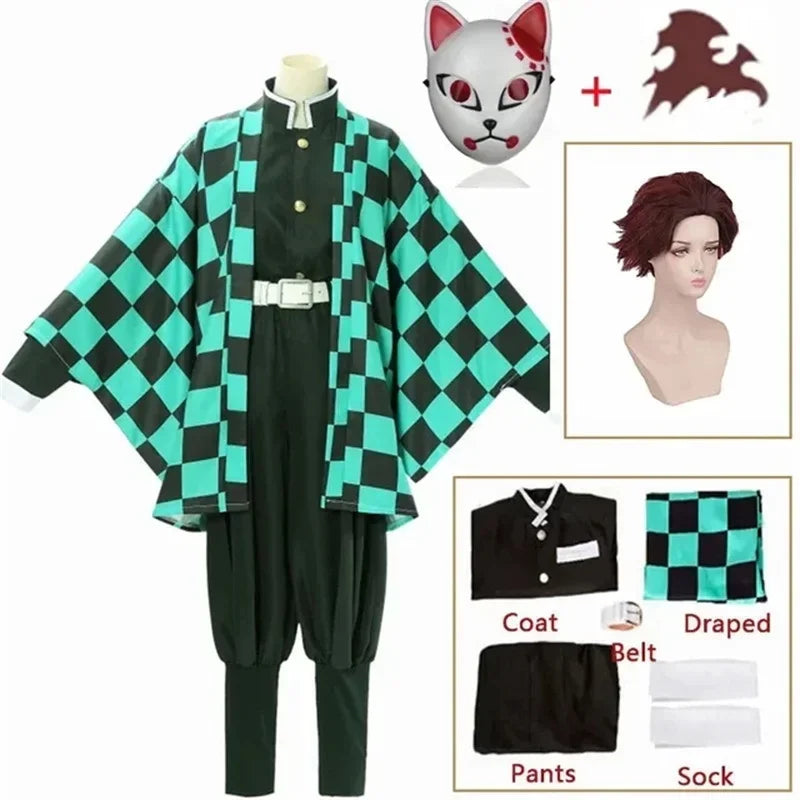 2026 Yaiba Kamado Anime Cosplay Costume Adult & Children Wig Mask Included Halloween Uniform with Kimono Coat