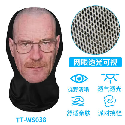 New 3D Printed Funny Mask Elastic Mesh Disguise Full Face Mask for Men Women Cosplay Headwear Hip Hop Fashion Hood Hat Headgear