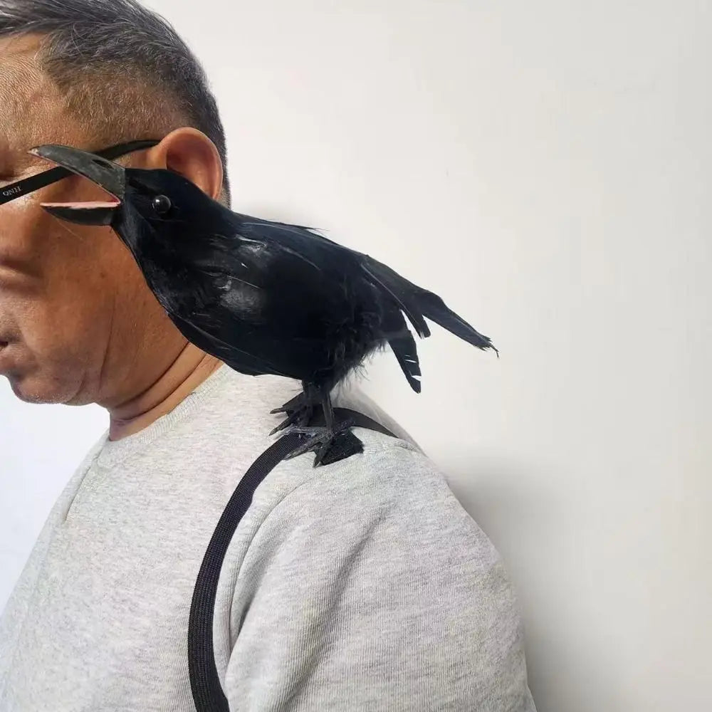 Realistic Halloween Simulation Crow with Shoulder Strap Adjustable Lifelike Crow High Quality Black Feather Cosplay Costume
