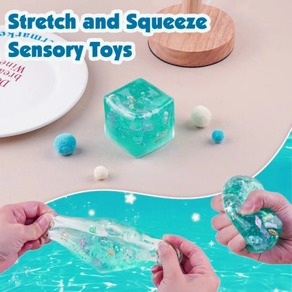 Taba Squishy Stress Balls Cube - Ocean Sensory Fidget Toy Slow Rise Squishy Toys for Adults Squeeze Relax Gift