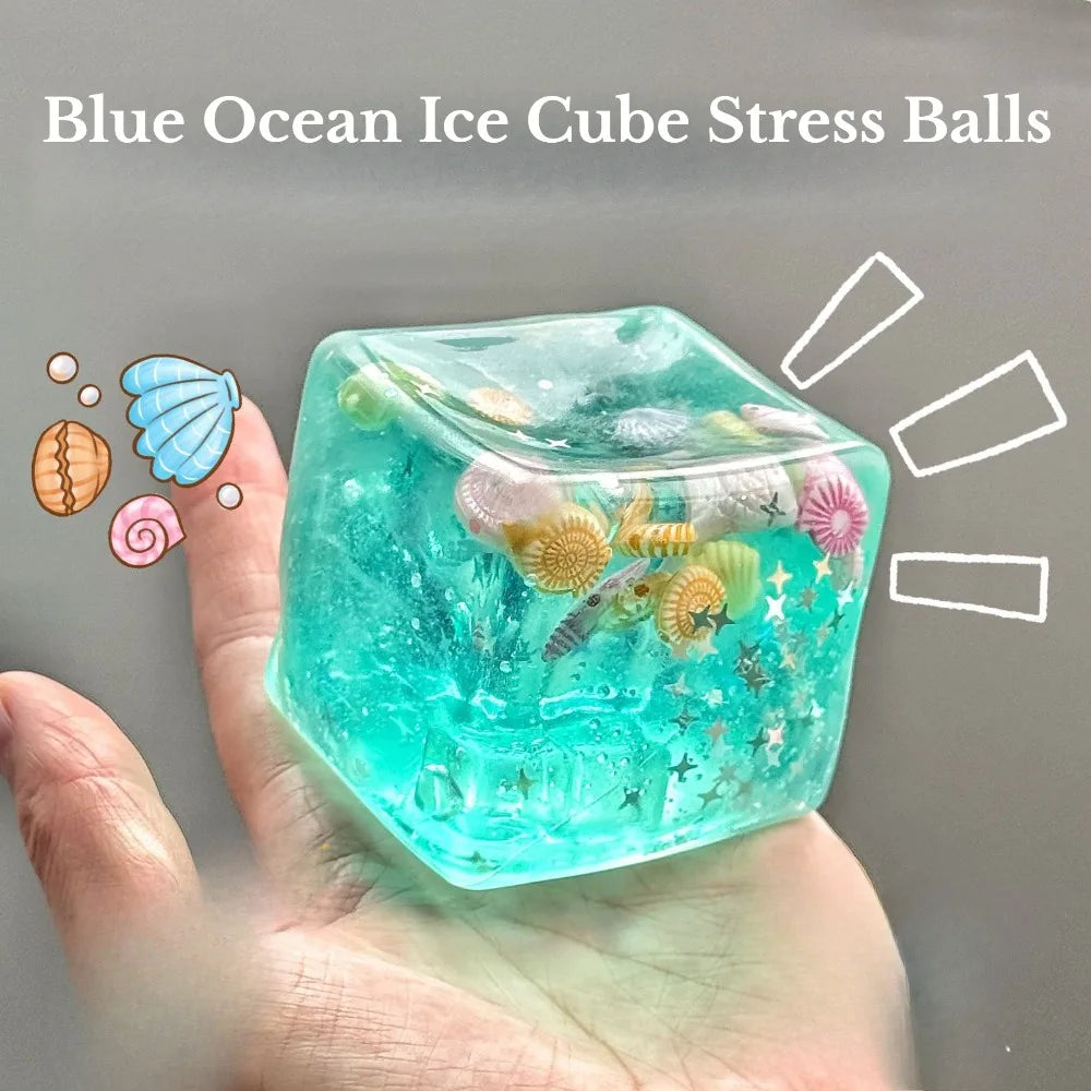 Taba Squishy Stress Balls Cube - Ocean Sensory Fidget Toy Slow Rise Squishy Toys for Adults Squeeze Relax Gift