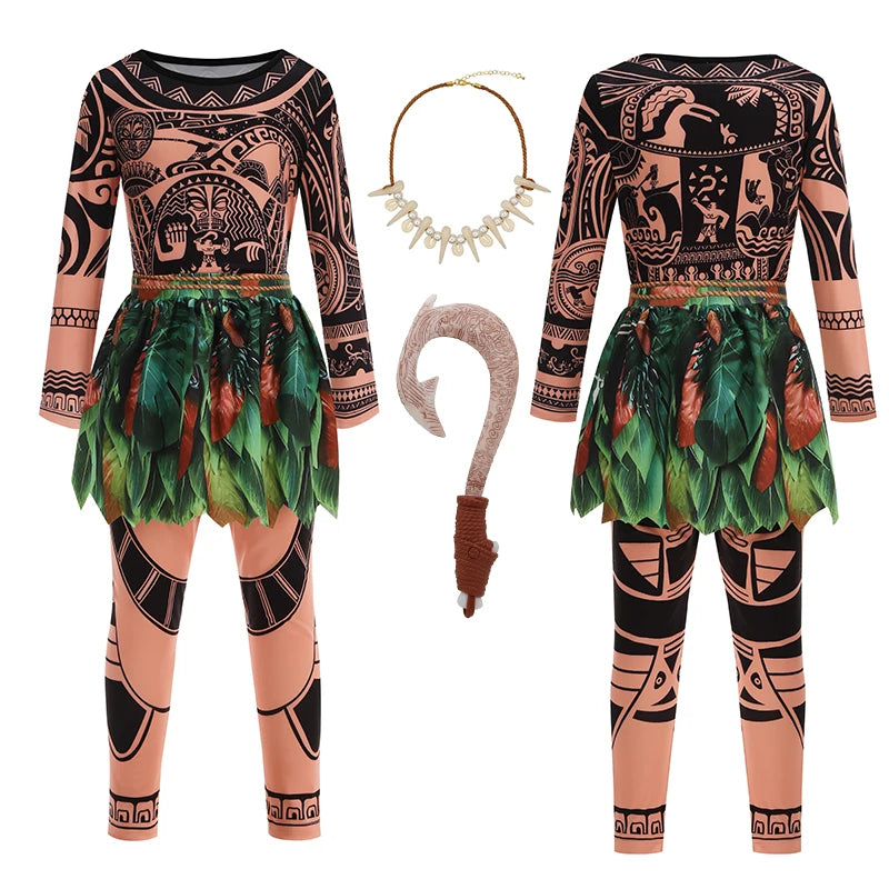 Moana Character Maui Clothes Tattoo Pants Boys Costume Kids Cosplay Birthday Carnival Performance Fish Hook Knife Outfits