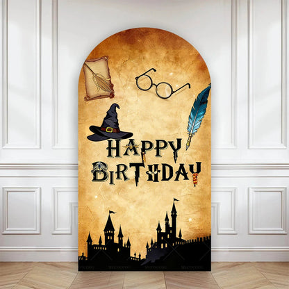 Happy Birthday Party Arch Backdrop Cover Wizard Castle Magic Academy 9 3/4 Platform Children Boys Baby Decor Custom Background