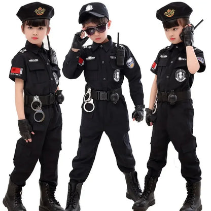 2023 New Children Boys Girls Funny Policeman Costumes Kids Police Uniform Cosplay Clothing Suit Halloween Party Carnival Gift