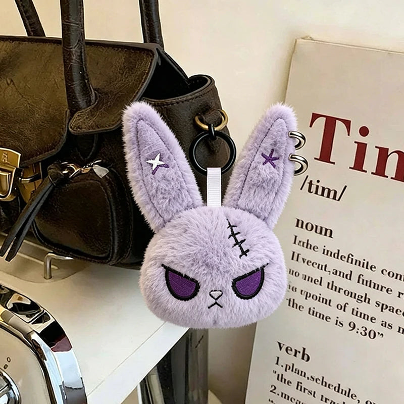 2/3/6/9Pcs Halloween Rabbit Plush Keychain Gothic Bunny Trinket Key Chain Backpack Pendant Car Key Ring Bag Charms Holiday Gift