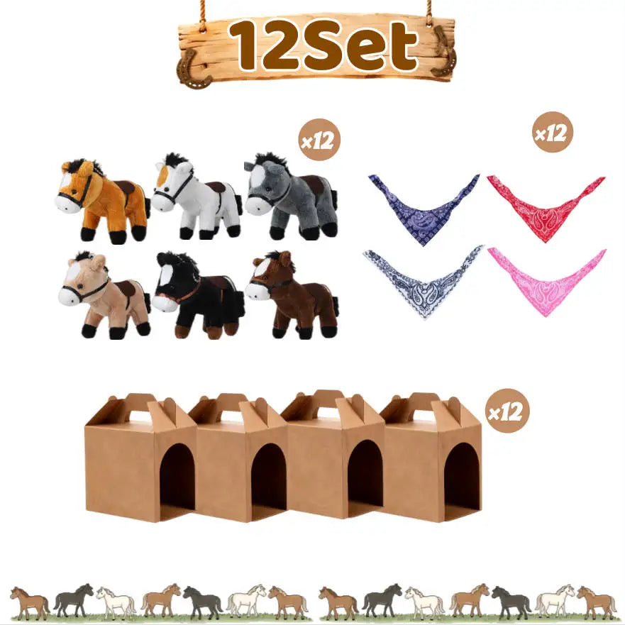 6-24Set Adopt a Horse Party Favors 4inch Horse Stuffed Farm Animal Toys Horse Plush for Adopt a Pony Party Birthday Decoration