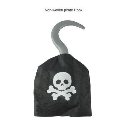 Kids Pirate Costume Black Vest with Eyeshade Hat Pirate Hook and Bag Set for Children Boy Halloween Theme Party Cosplay Dress Up