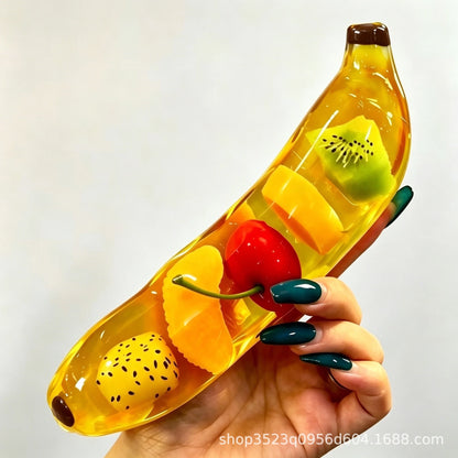 Jumbo Banana Squishy Stress Relief Toy Transparent Gel Squeeze Toy Fruit Filled Soft Sensory Fidget Toy for Kids Adults