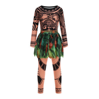 Moana Character Maui Clothes Tattoo Pants Boys Costume Kids Cosplay Birthday Carnival Performance Fish Hook Knife Outfits