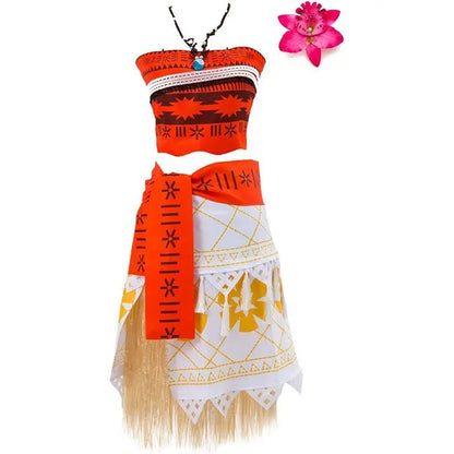 110-2XL Adult Women Moana Holiday Halloween Costume Movie Tops Skirt Fancy Cosplay Vaiana Dress Wigs Outfit For Toddler