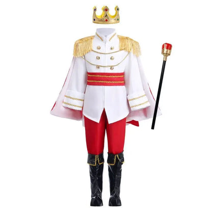 Medieval King Prince Red Blue 7 Piece Costume Set With Crown Scepter Cape For Royal Halloween Party Fancy Dress Performance