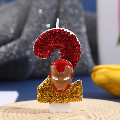 0-9 Marvel Iron Man Cartoon Digital Candles Cake Insert for Children's Birthday Party Christmas Accessories Kids' Gifts Supplies