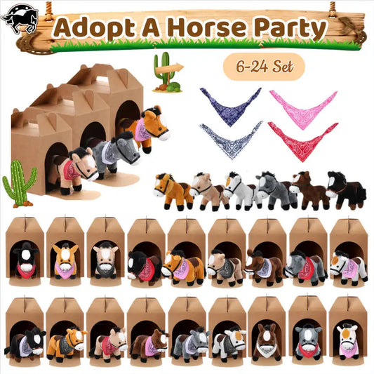 6-24Set Adopt a Horse Party Favors 4inch Horse Stuffed Farm Animal Toys Horse Plush for Adopt a Pony Party Birthday Decoration