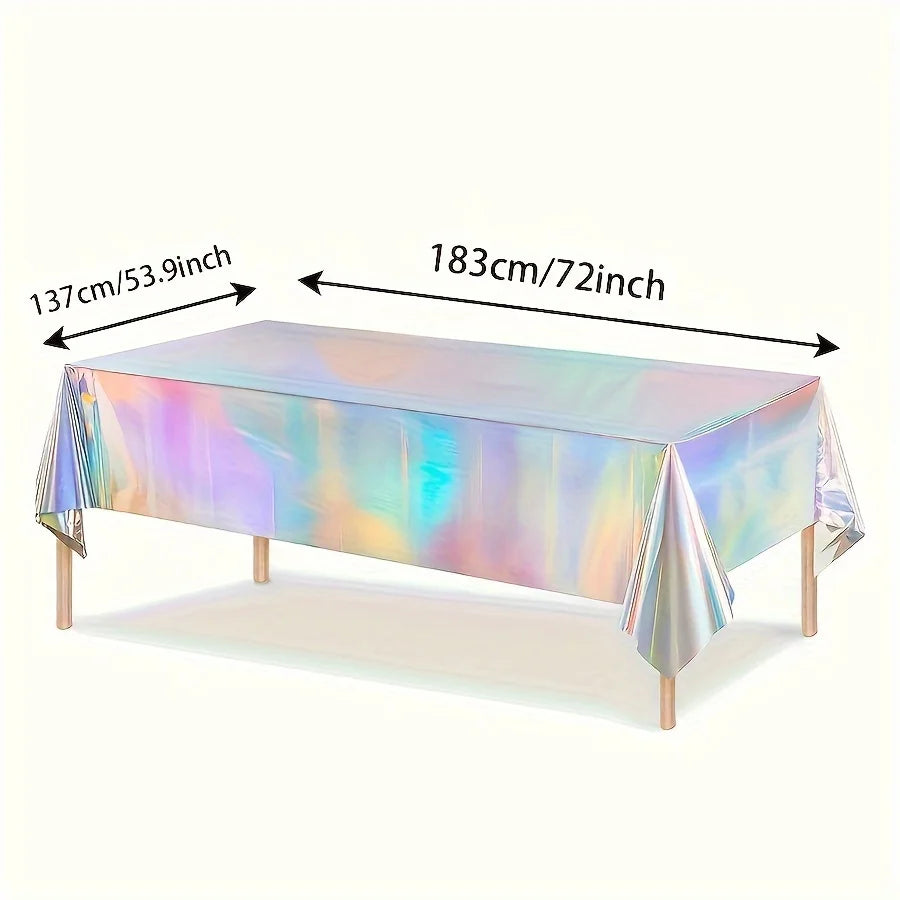 Disposable Shimmering Laser Rainbow Tablecloth Aluminum Film Tablecloth Decor for Birthday Wedding Parties Festive Supplies