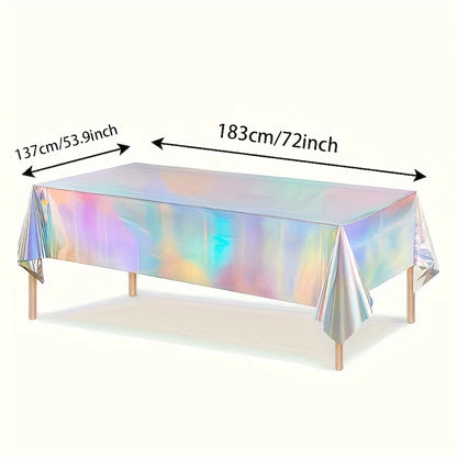 Disposable Shimmering Laser Rainbow Tablecloth Aluminum Film Tablecloth Decor for Birthday Wedding Parties Festive Supplies